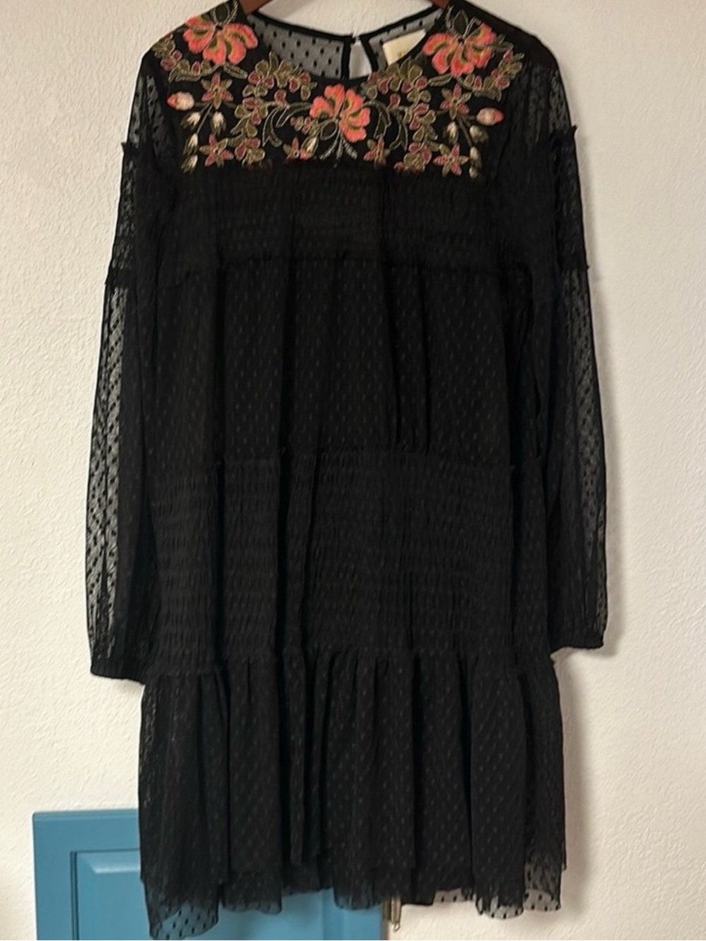 Anthropologie Maeve (L) black emboidered whimsical dress